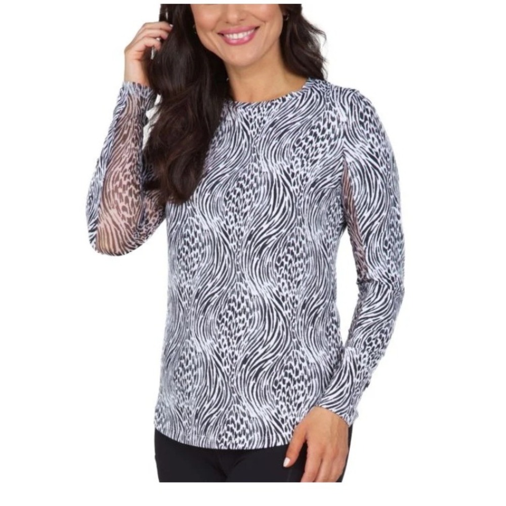 IBKUL Alena Long Sleeve Crew Neck Top Large Animal Print UPF 50 Cooling Golf